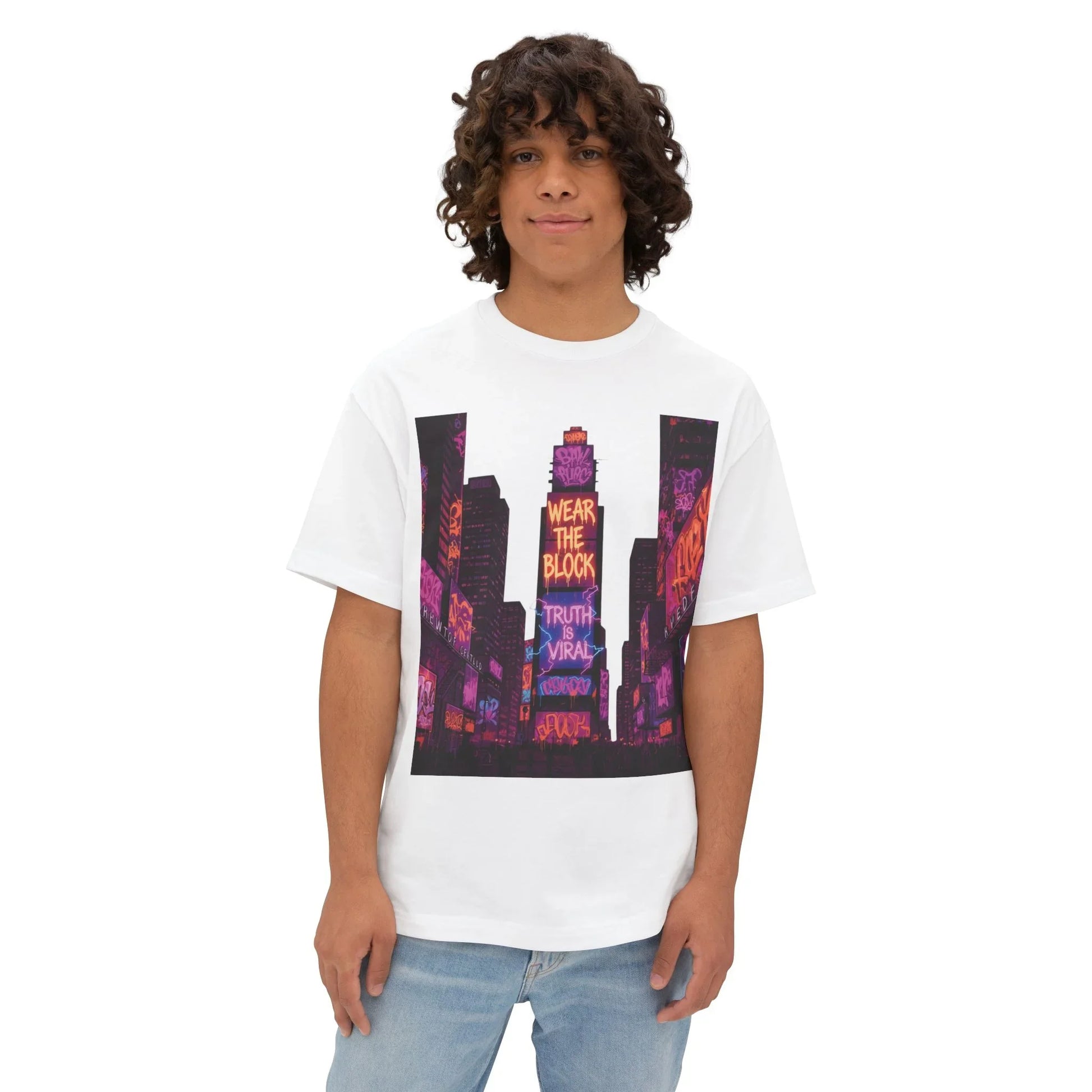 Viral Times Square  Oversized Boxy Tee with Urban Graphic, Streetwear T-Shirt, NYC Fashion - Viral Times Square  Oversized Boxy Tee with Urban Graphic, Streetwear T-Shirt, NYC Fashion - Athletic Heather - XS