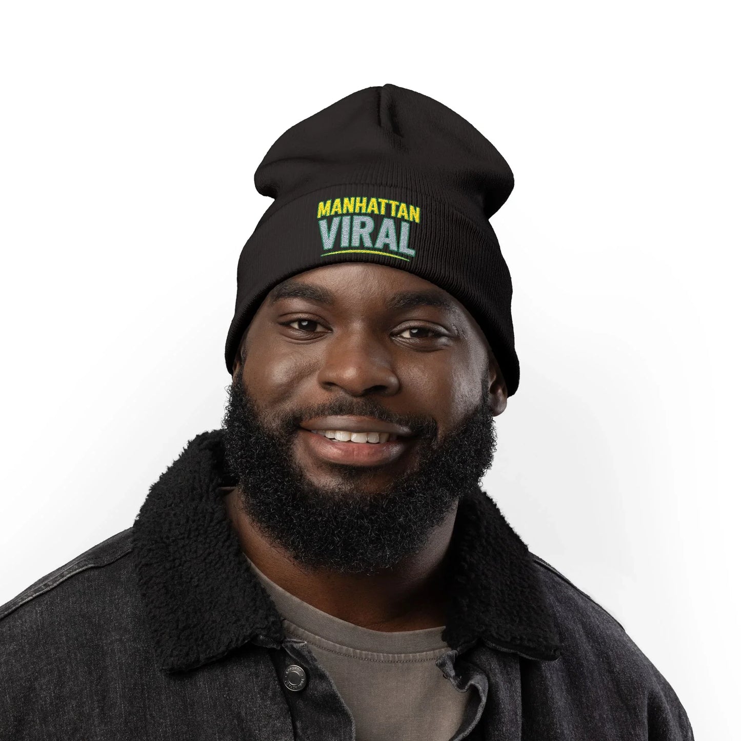 MV Knit Beanie with ‘Manhattan Viral’ Embroidery, Winter Accessory, Warm Headwear
