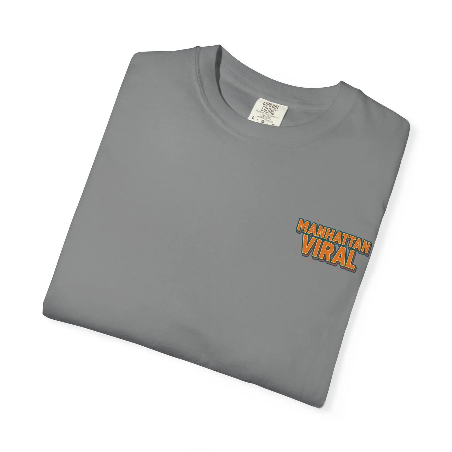 MV Medallion Garment-Dyed T-shirt with 'Manhattan Viral' Graphic, NYC Streetwear - Grey - XL
