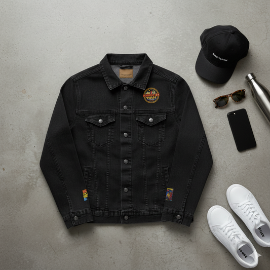 Manhattan Viral Channel Embroidered Denim Jacket, Casual Streetwear, Unisex Fashion - Manhattan Viral