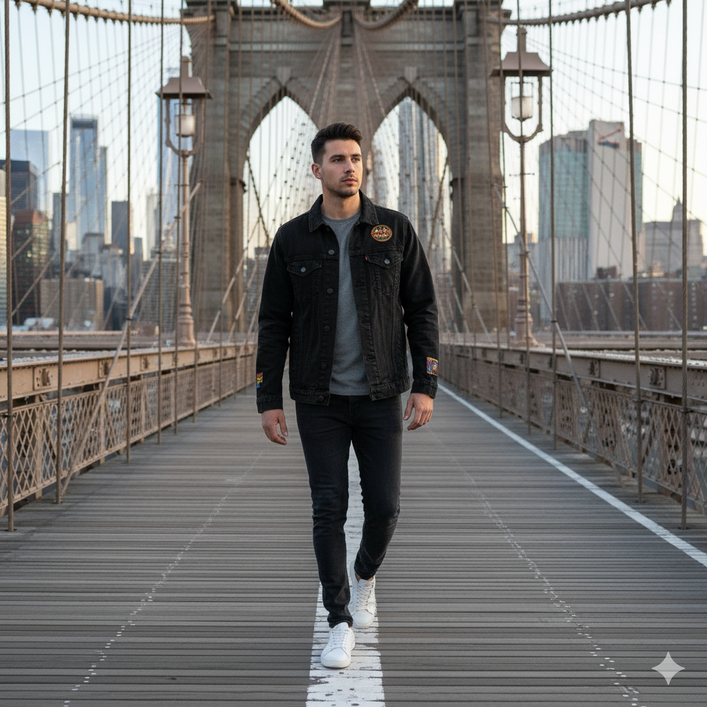 MV Channel Denim Jacket - Manhattan Viral Channel Embroidered Denim Jacket, Casual Streetwear, Unisex Fashion - Manhattan Viral