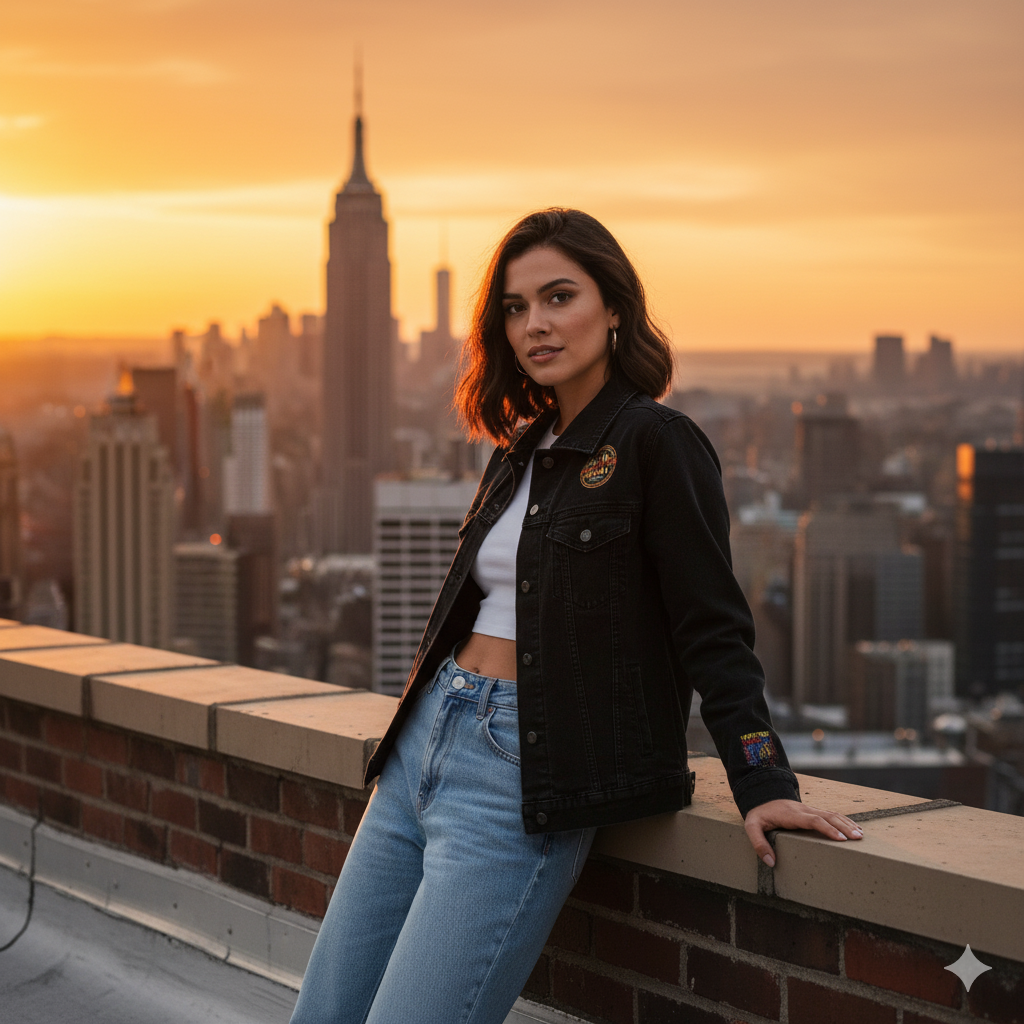 MV Channel Denim Jacket - Manhattan Viral Channel Embroidered Denim Jacket, Casual Streetwear, Unisex Fashion - Manhattan Viral