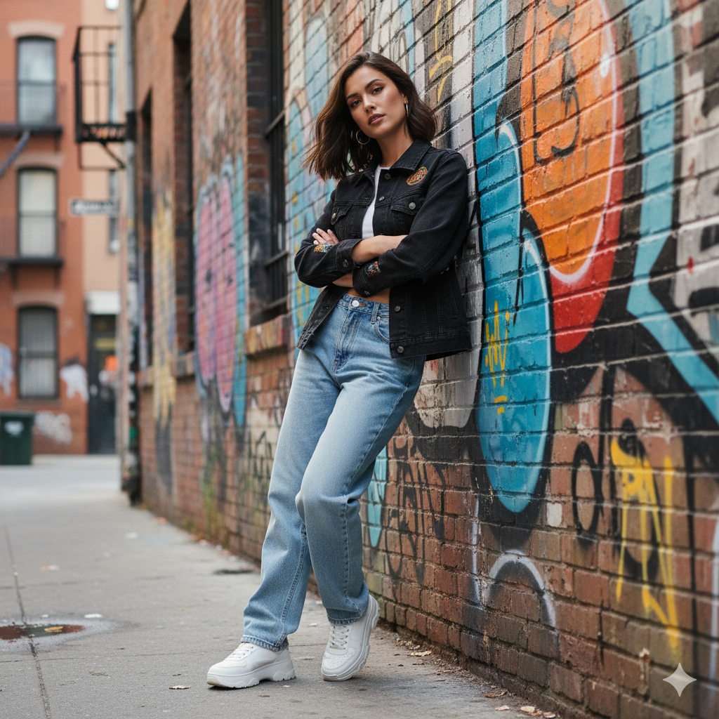 MV Channel Denim Jacket - Manhattan Viral Channel Embroidered Denim Jacket, Casual Streetwear, Unisex Fashion - Manhattan Viral