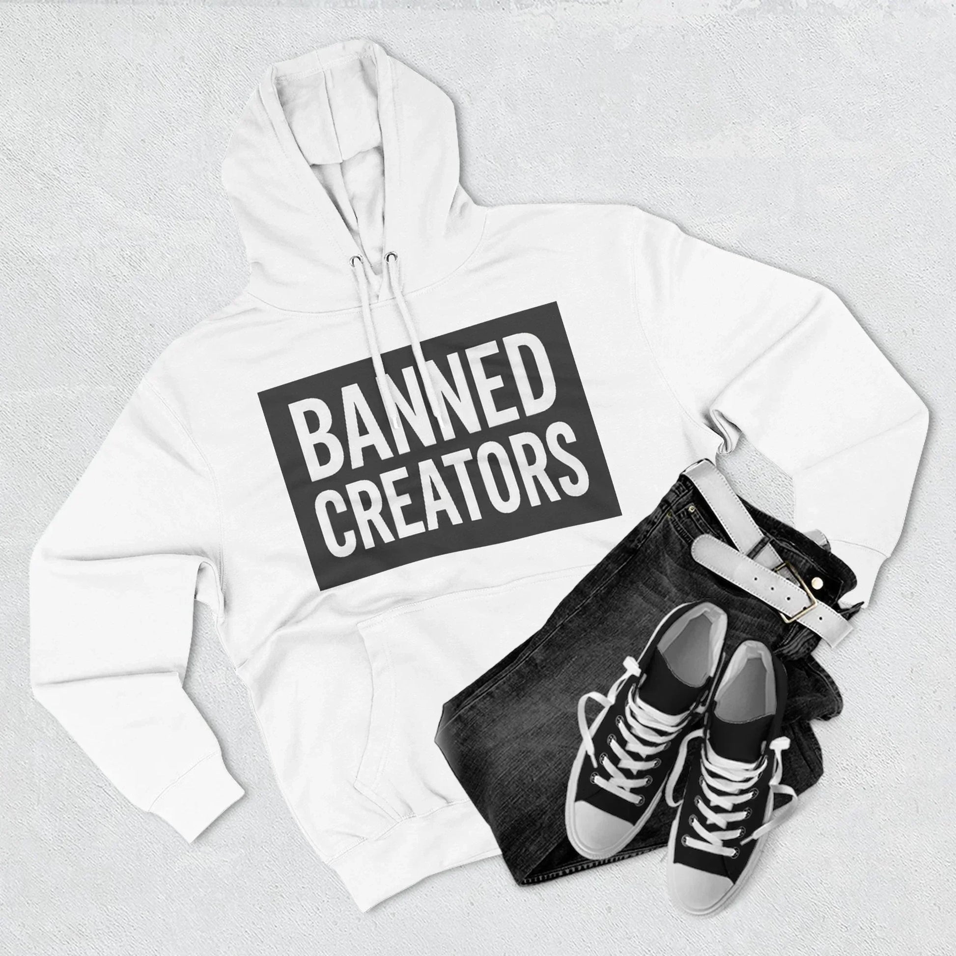 Banned Creators Hoodie - Fleece Sweatshirt for Trendsetters, Gift for Creators, Streetwear, Unique Design, Cozy Casual Wear - Manhattan Viral - Manhattan Viral