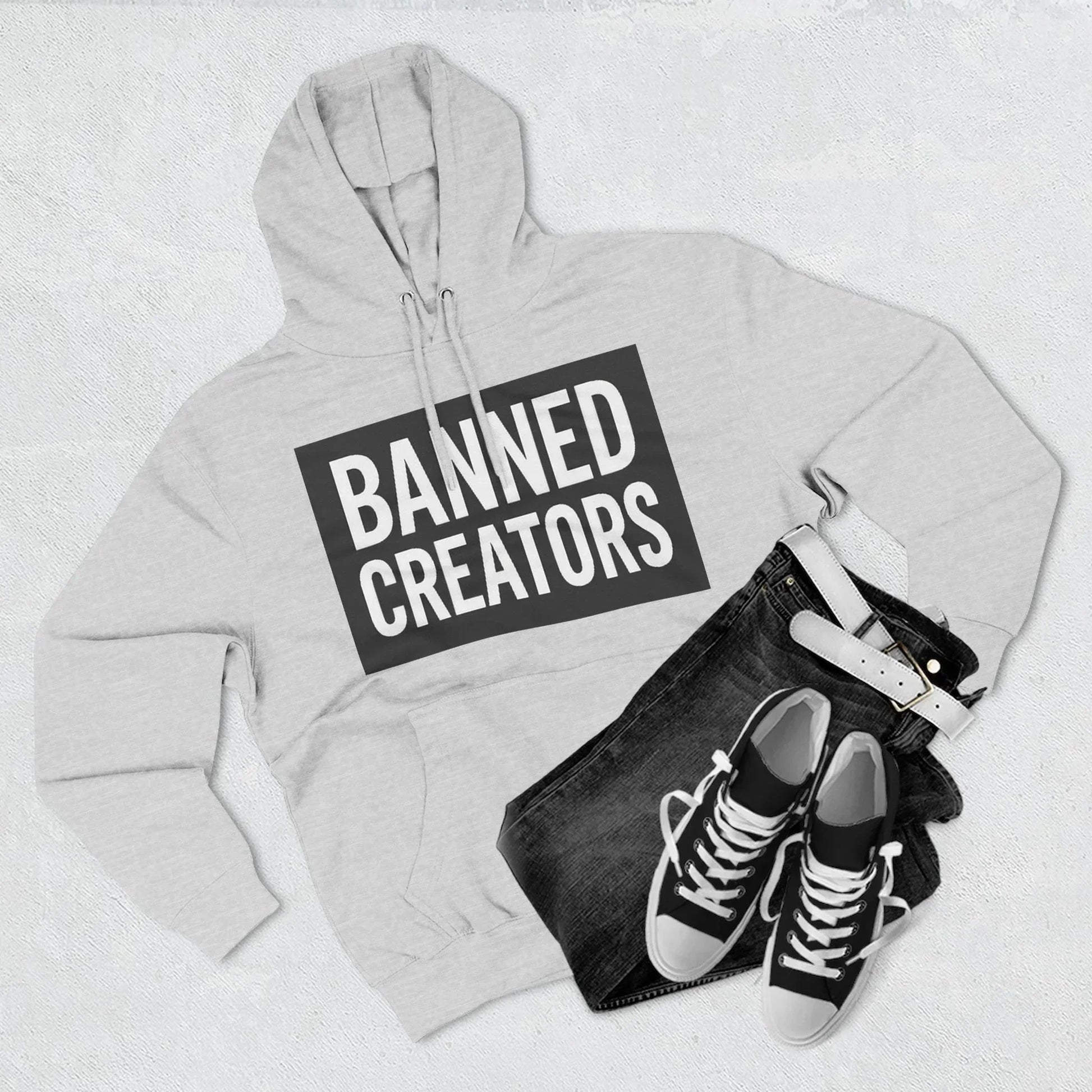 Banned Creators Hoodie - Fleece Sweatshirt for Trendsetters, Gift for Creators, Streetwear, Unique Design, Cozy Casual Wear - Manhattan Viral - Manhattan Viral