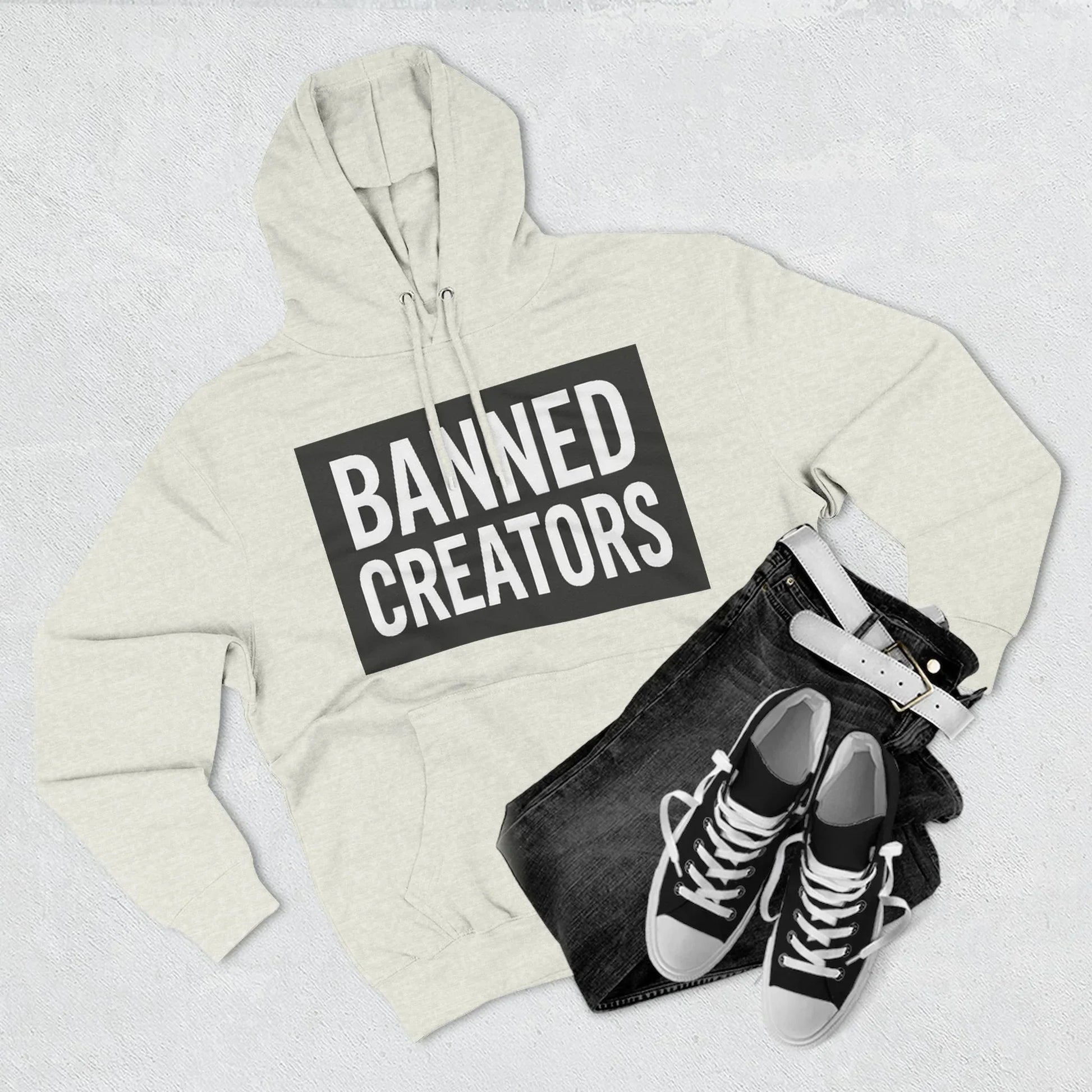 Banned Creators Hoodie - Fleece Sweatshirt for Trendsetters, Gift for Creators, Streetwear, Unique Design, Cozy Casual Wear - Manhattan Viral - Manhattan Viral